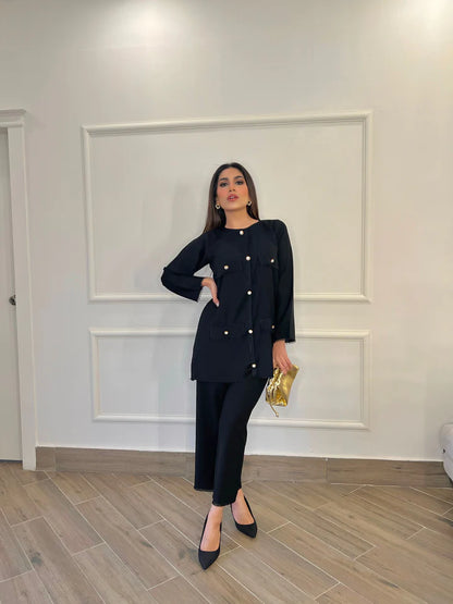 MOMINA AMAAR | BLACK BUTTON CO ORD SET