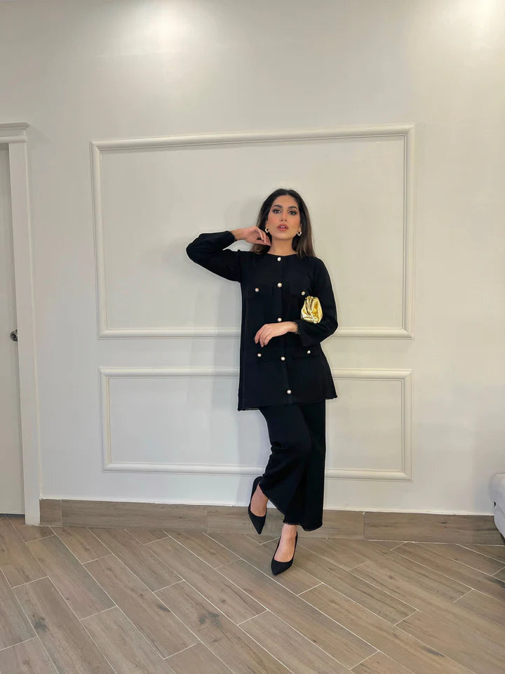 MOMINA AMAAR | BLACK BUTTON CO ORD SET