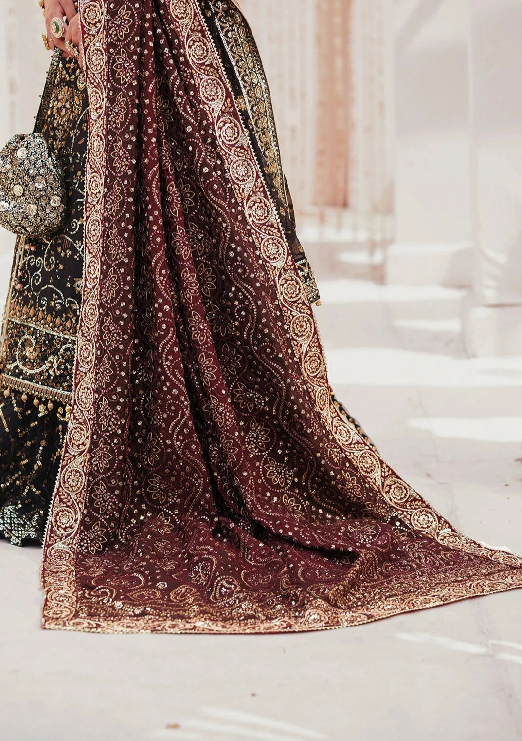 AIK ATELLIER | WEDDING FESTIVE ’24 VOL. 2 - MAROON TUSSAR SILK CHUNRI SHAWL